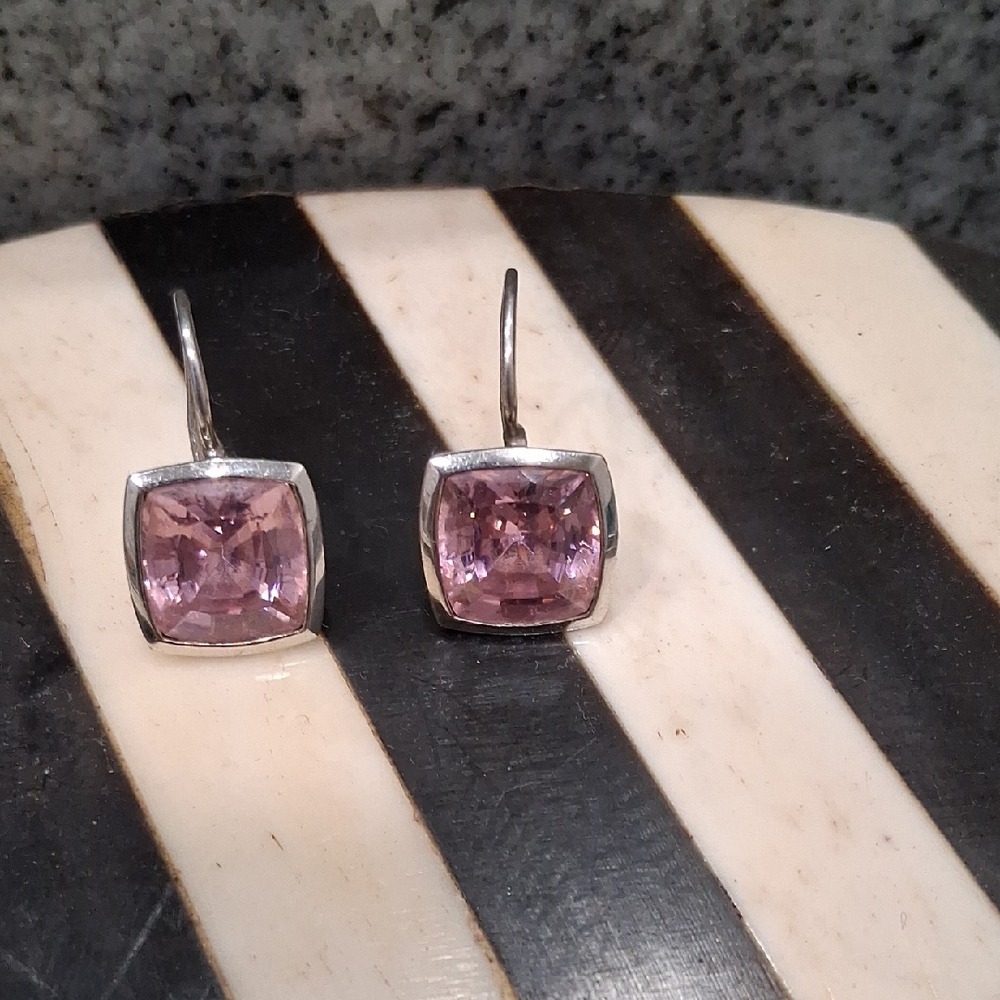 925 Elegant Pink Stone Earrings